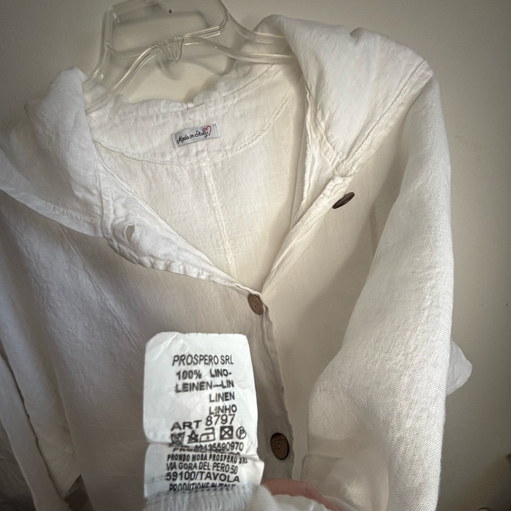 WHITE LINEN (MADE IN ITALY) HOODED TOP/COVERUP - Picture 5 of 7